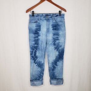 J. Jill High-Rise Cropped Jeans Tie-Dye Design Island Wash Blues Size 6